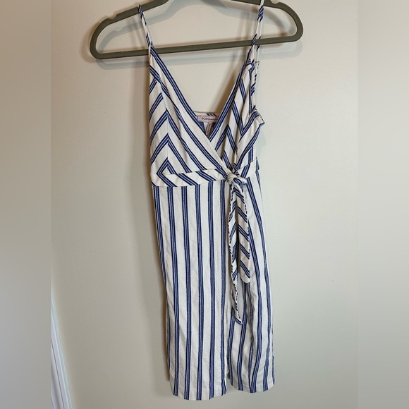 BCBG linen dress wrap adjustable sleeve stripe xs - Picture 2 of 5